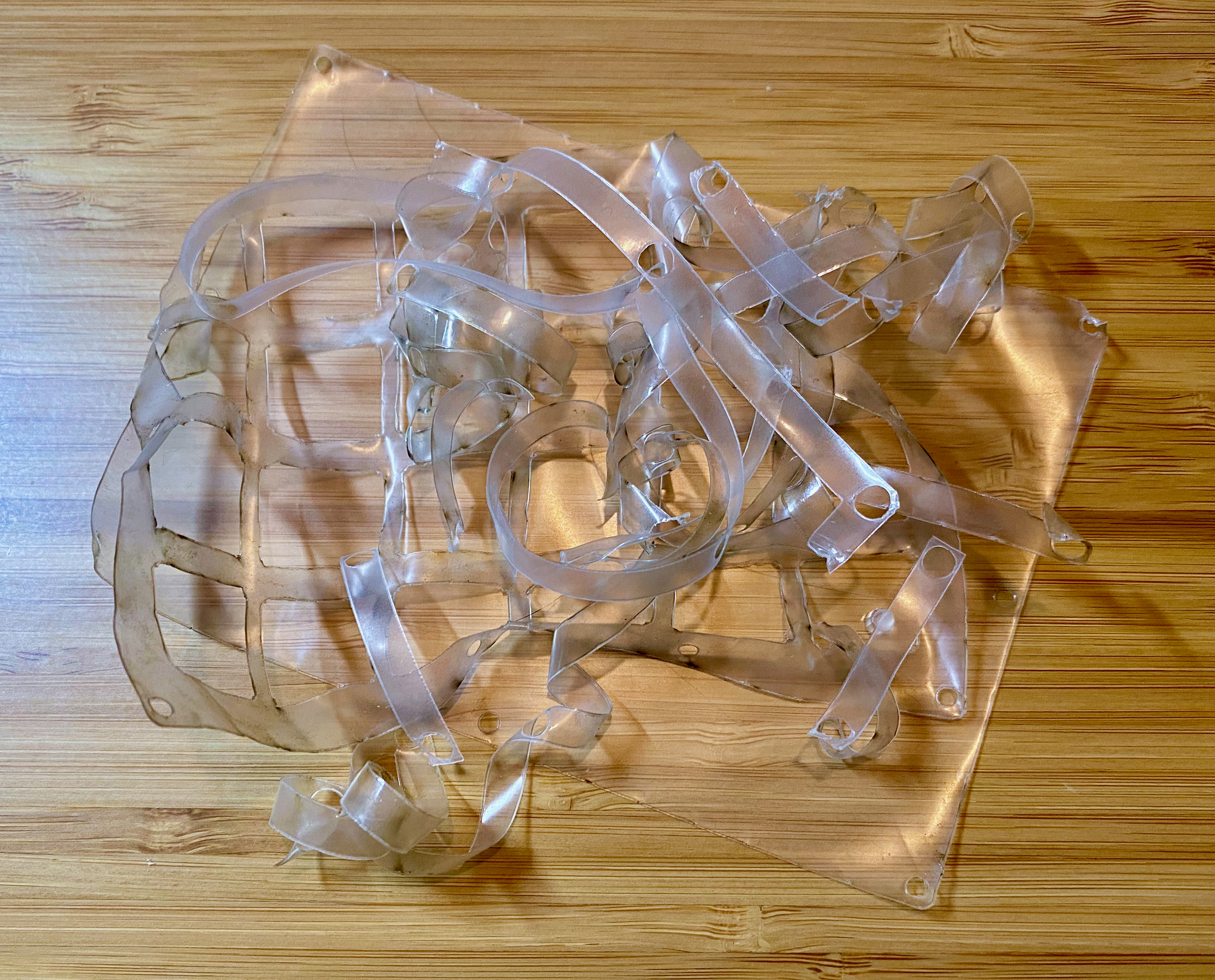 A pile of plastic backing